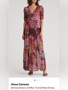 Vince Camuto Pink Multi-Print Tiered Maxi Skirt